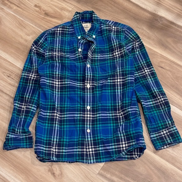Mini Boden Other - Mini Boden Blue Green Plaid Button Down Shirt Kids Size 11-12Y Cotton